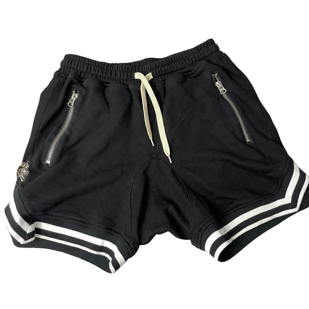 Darc Sport Sweat Shorts Black Mens Medium Stripe Drop Crotch Gym Workout 9.5"